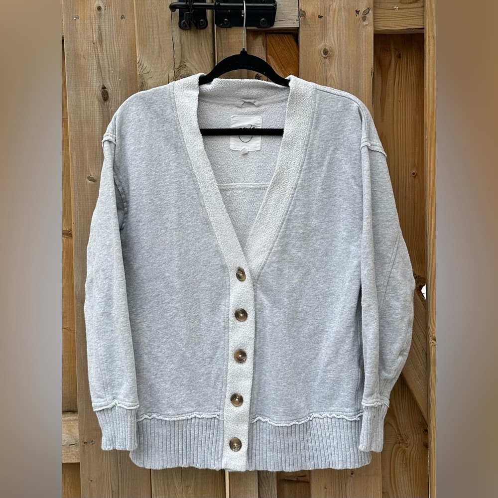 aerie Light Gray Button-Front Cozy Cardigan